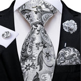 white silver floral pattern tie set