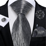 black silver line pattern tie set