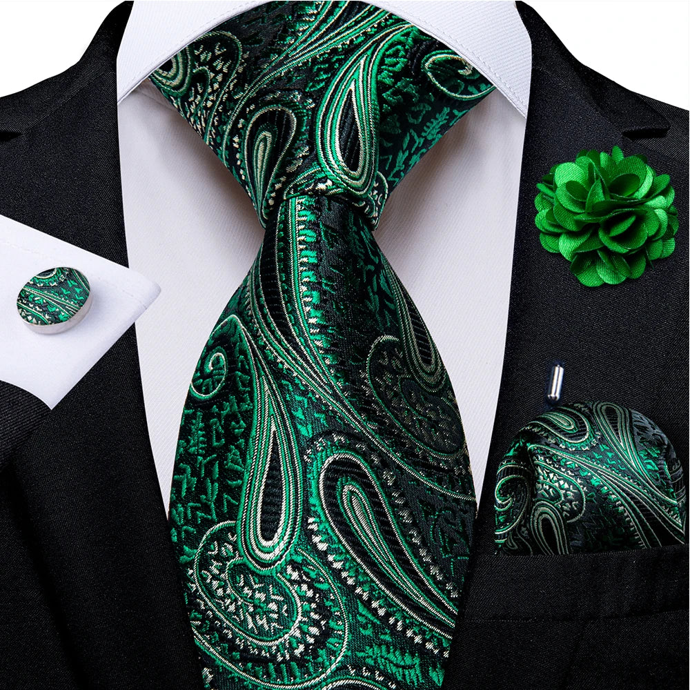 green black paisley tie set