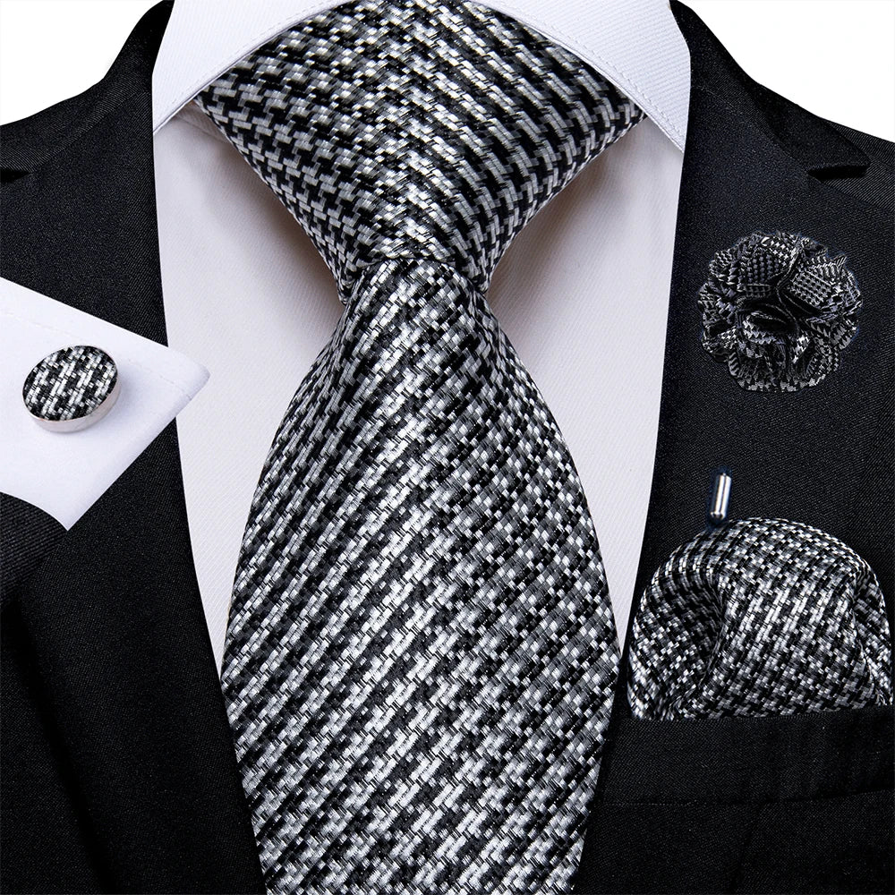 white black stripe tie set