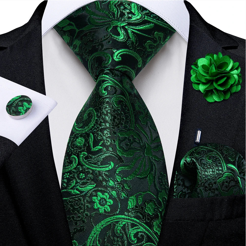 black green floral pattern tie set