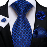 blue diamond pattern tie set