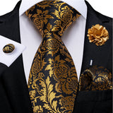 black gold floral pattern tie set