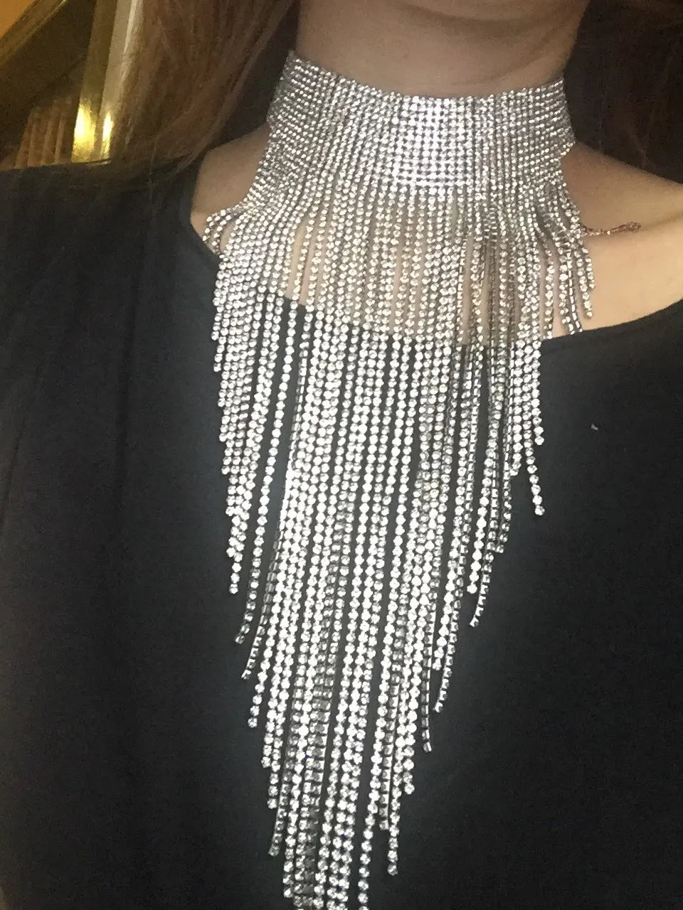 Crystal Chain Tassel Long Necklace