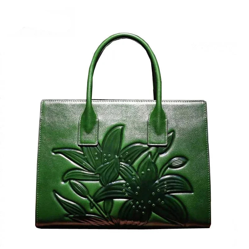 Genuine Floral Leather Bag
