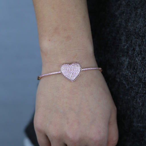Cubic Zirconia Heart Bangle Bracelet