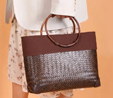 rattan weave wooden handbag