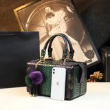 Genuine Leather Box Shape Handbag