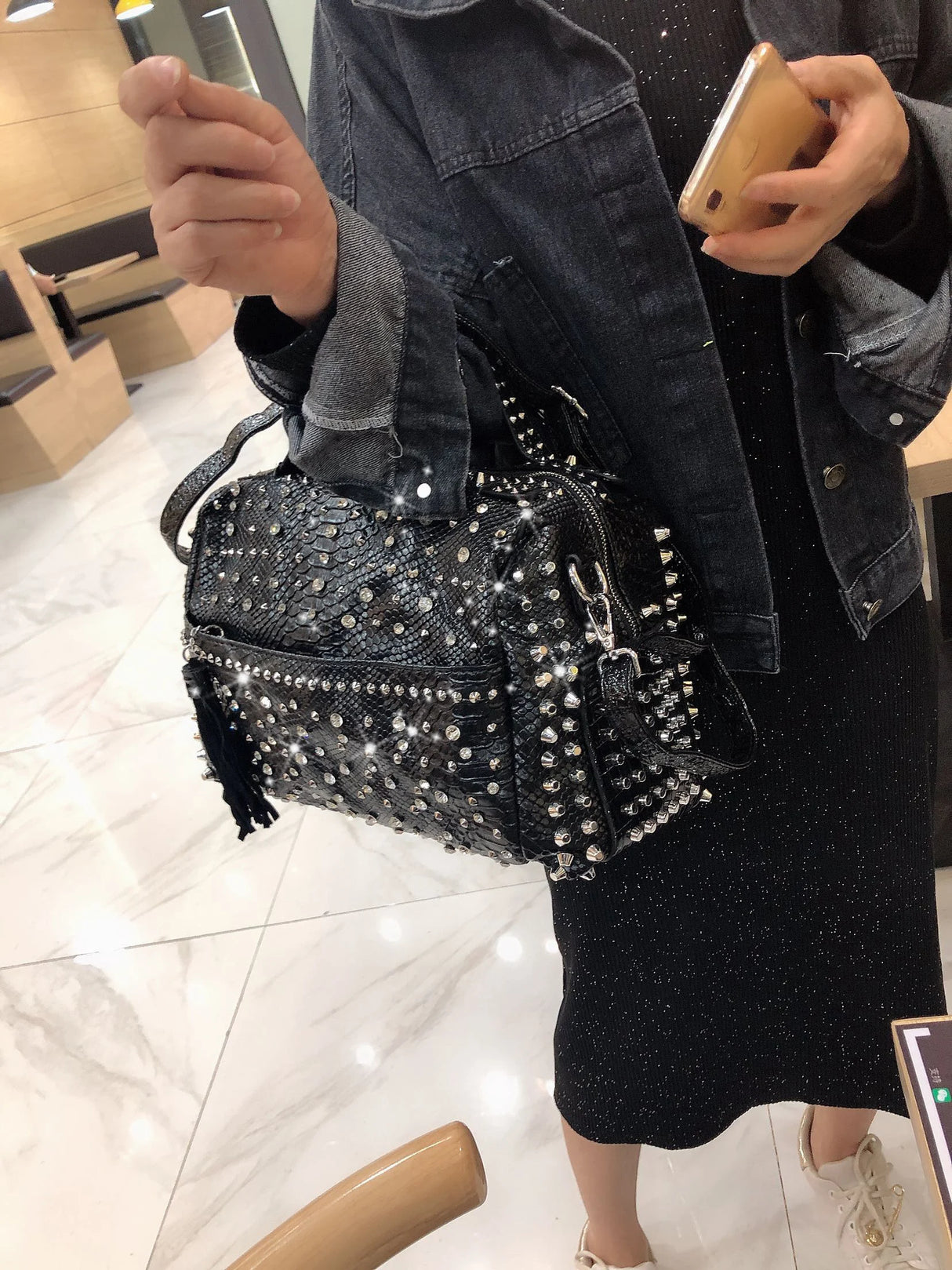 Rhinestone Rivet Handbag