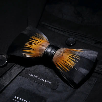 Black Orange Exquisite Handmade Fashion Feather Bowtie