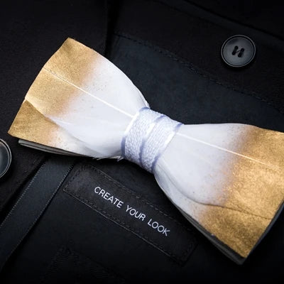 White Yellow Exquisite Handmade Fashion Feather Bowtie