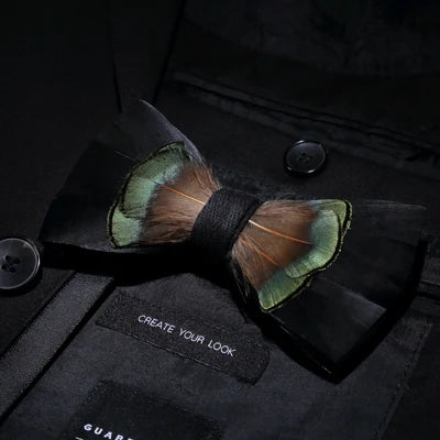 Black Green Exquisite Handmade Fashion Feather Bowtie