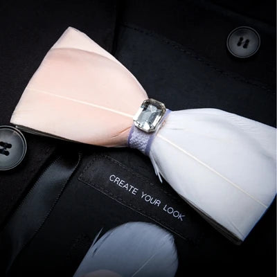 White Exquisite Handmade Fashion Feather Bowtie