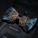 Brown Blue Exquisite Handmade Fashion Feather Bowtie