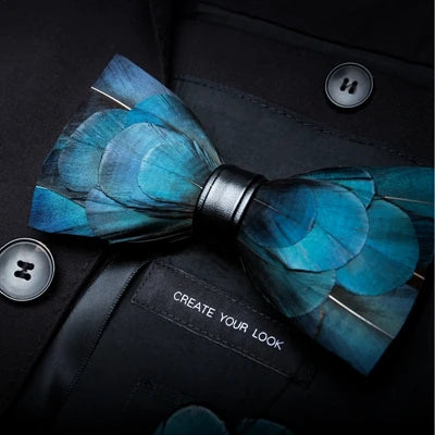 Blue Exquisite Handmade Fashion Feather Bowtie