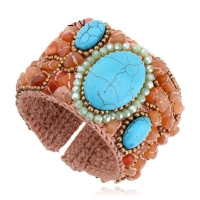 Crystals Wax-Rope Handicraft Cuff Bracelet