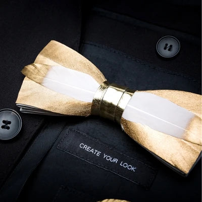 Gold Exquisite Handmade Fashion Feather Bowtie