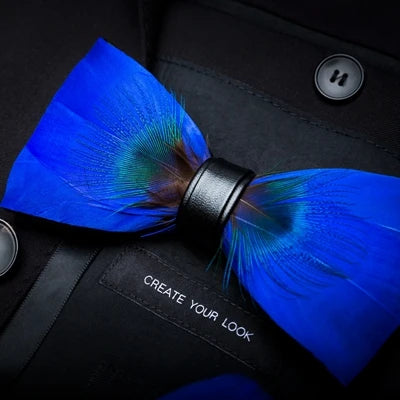 Blue Exquisite Handmade Fashion Feather Bowtie