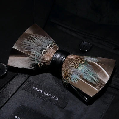 Brown Exquisite Handmade Fashion Feather Bowtie