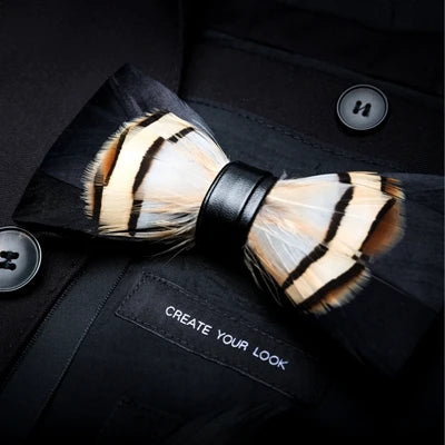 Brown Black Exquisite Handmade Fashion Feather Bowtie