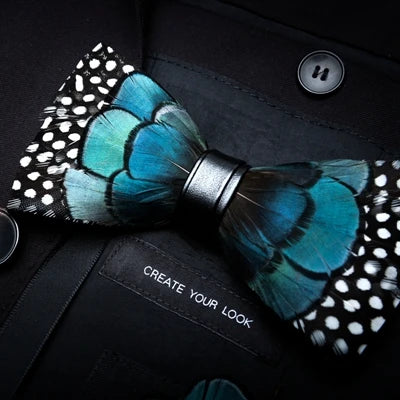 Blue Exquisite Handmade Fashion Feather Bowtie