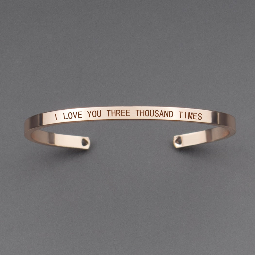 Inspirational Quotes Engraved Bangle Cuff Bracelet