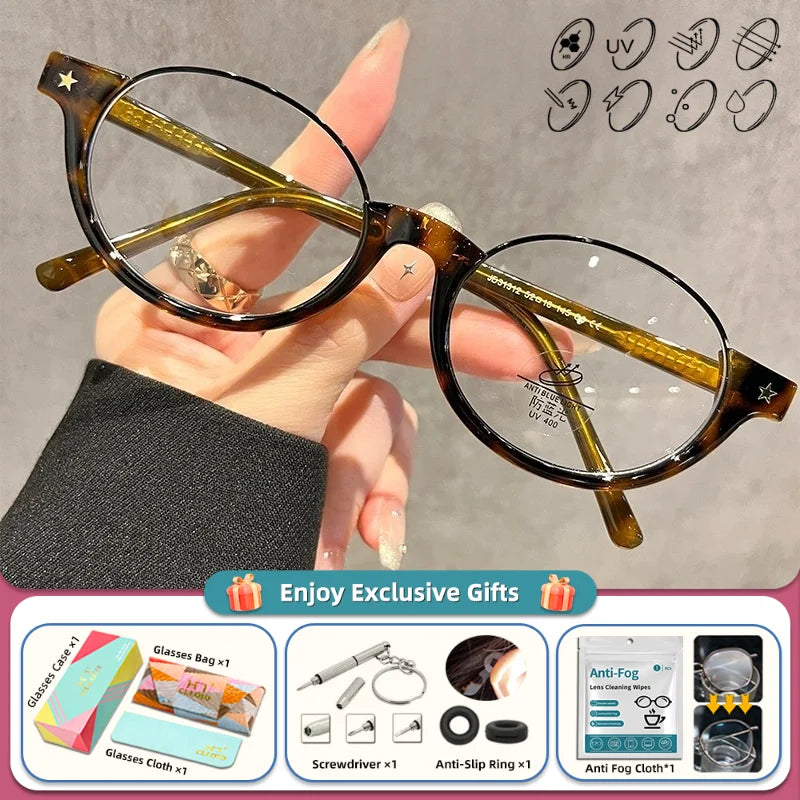 Half-Frame Women Round Myopia Prescription Glasses