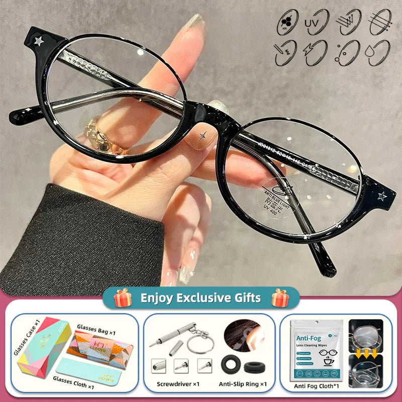 Half-Frame Women Round Myopia Prescription Glasses