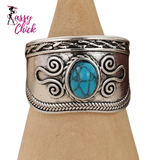 Hand Carved Inlaid Synthetic Turquoise Silvery Rings Sassy Chick Logo