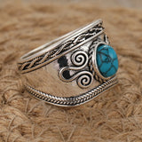 Hand Carved Inlaid Synthetic Turquoise Silvery Rings