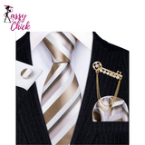 Handkerchief Striped Men Tie Set Sassy Chick Logo