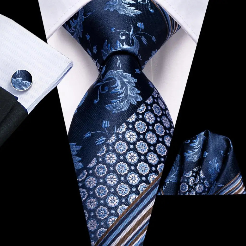 blue floral silk tie set