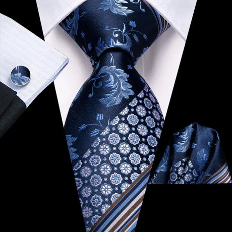 blue floral silk tie set