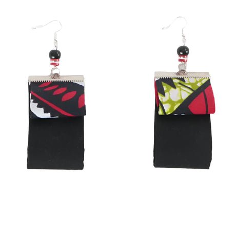 Black Handmade African Fabric Tassels Earrings