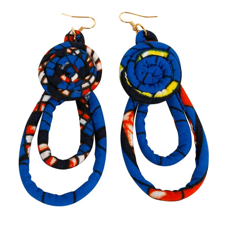 Blue Handmade African Fabric Tassels Earrings