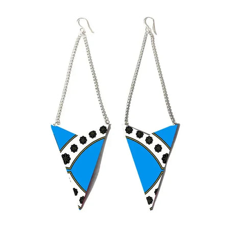 blue Handmade African Fabric Tassels Earrings