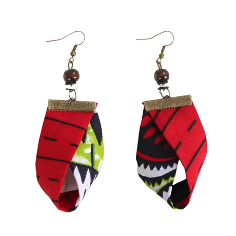 Red Handmade African Fabric Tassels Earrings