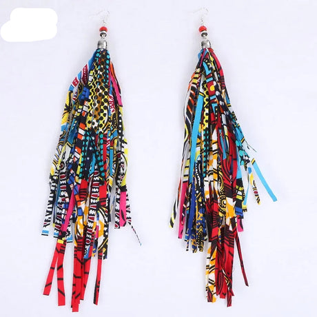 multi color Handmade African Fabric Tassels Earrings