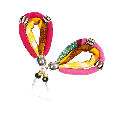 pink Handmade African Fabric Tassels Earrings