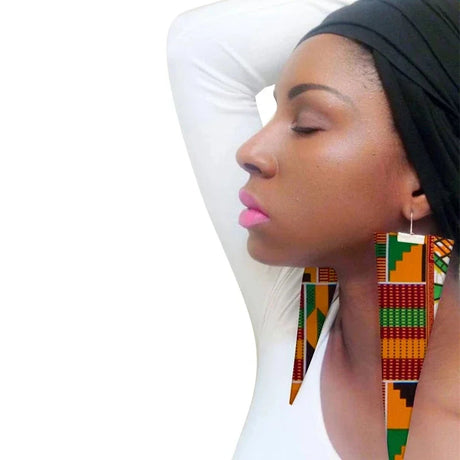 Triangle Shape Handmade African Fabric Tassels Earrings