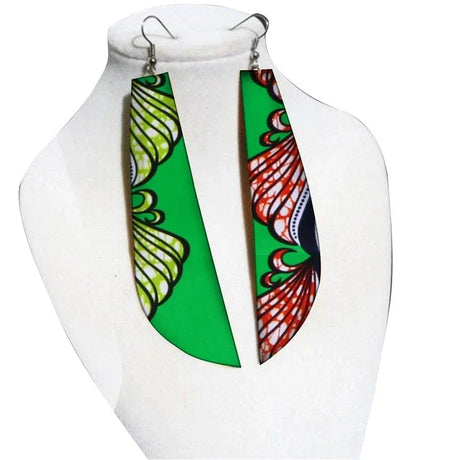 green Handmade African Fabric Tassels Earrings