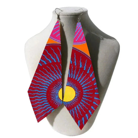 red pink Handmade African Fabric Tassels Earrings