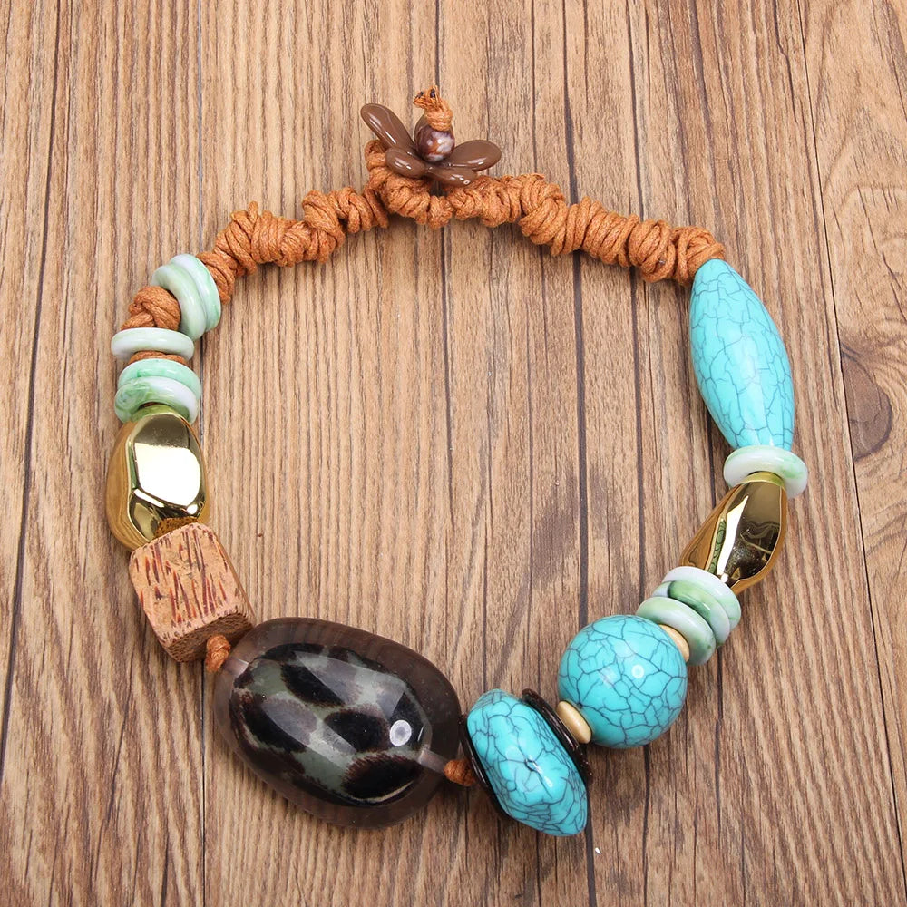 Blue Handmade Bohemian Statement Beads Necklace