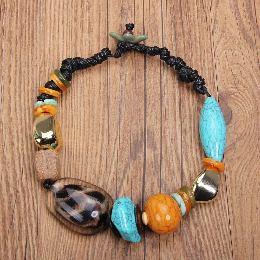 Blue Handmade Bohemian Statement Beads Necklace