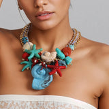 Model Using Handmade Boho Beads Conch & Starfish Necklace
