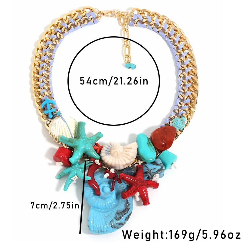 Size of Handmade Boho Beads Conch & Starfish Necklace