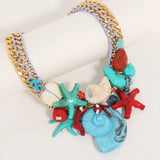 Handmade Boho Beads Conch & Starfish Necklace