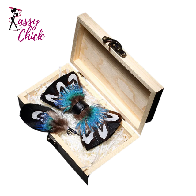 Handmade Colorful Brooch Feather Bowtie Sassy Chick Logo