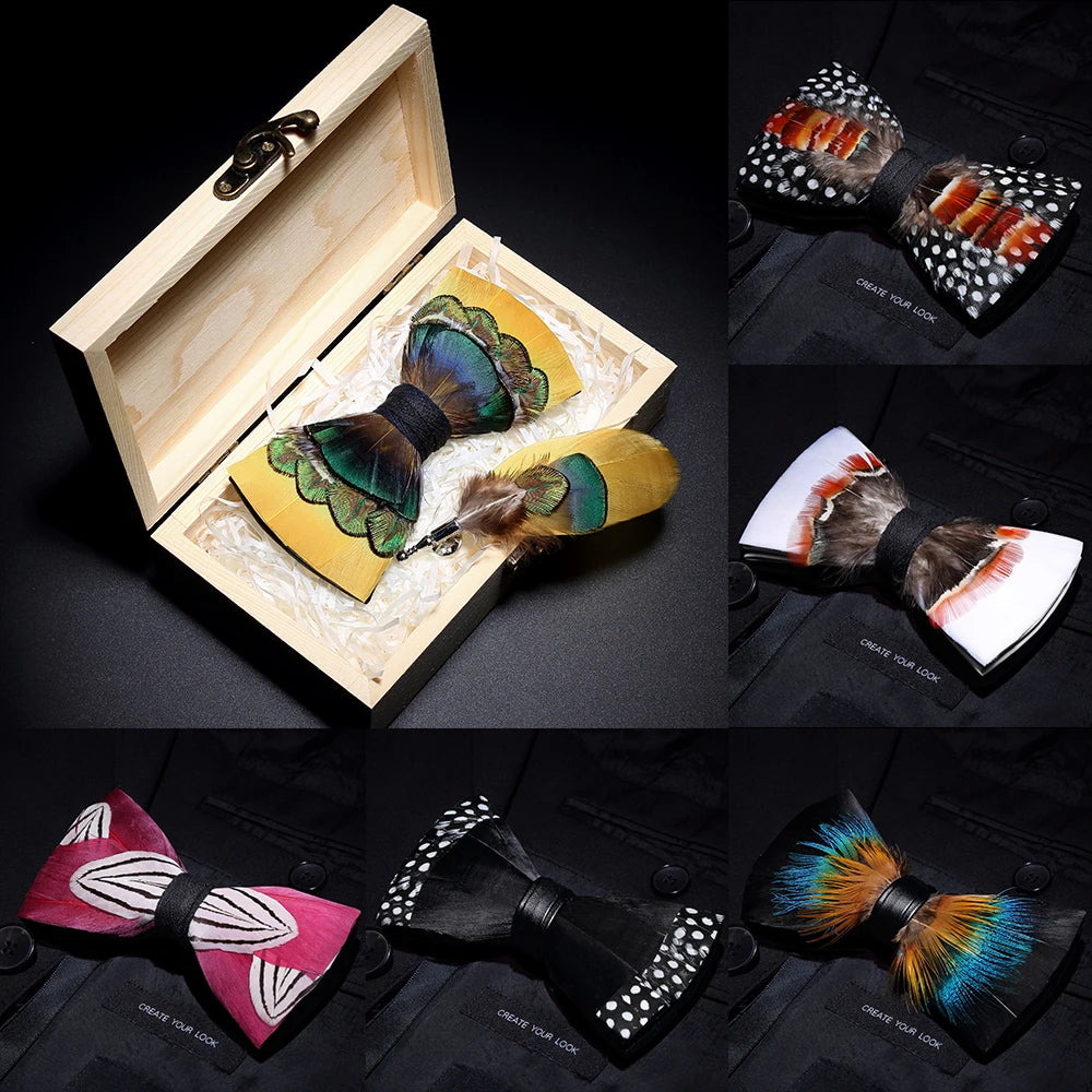 Collection of Handmade Colorful Brooch Feather Bowtie
