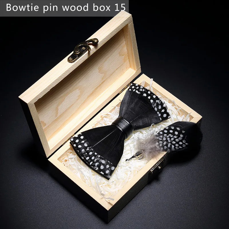 Black Handmade Colorful Brooch Feather Bowtie